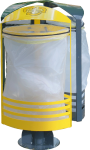 corbeille Vigi tri-flux 3 couleurs pour la collecte sélective des déchets dans les espaces publics