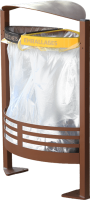 Corbeille vigi-pirate biflux: couleur effet corten et signalétique ral 1021 et 7016 pour la collecte des emballages recyclables et autres déchets. Collecte sélective des déchets dans les espaces publics (loi AGEC)